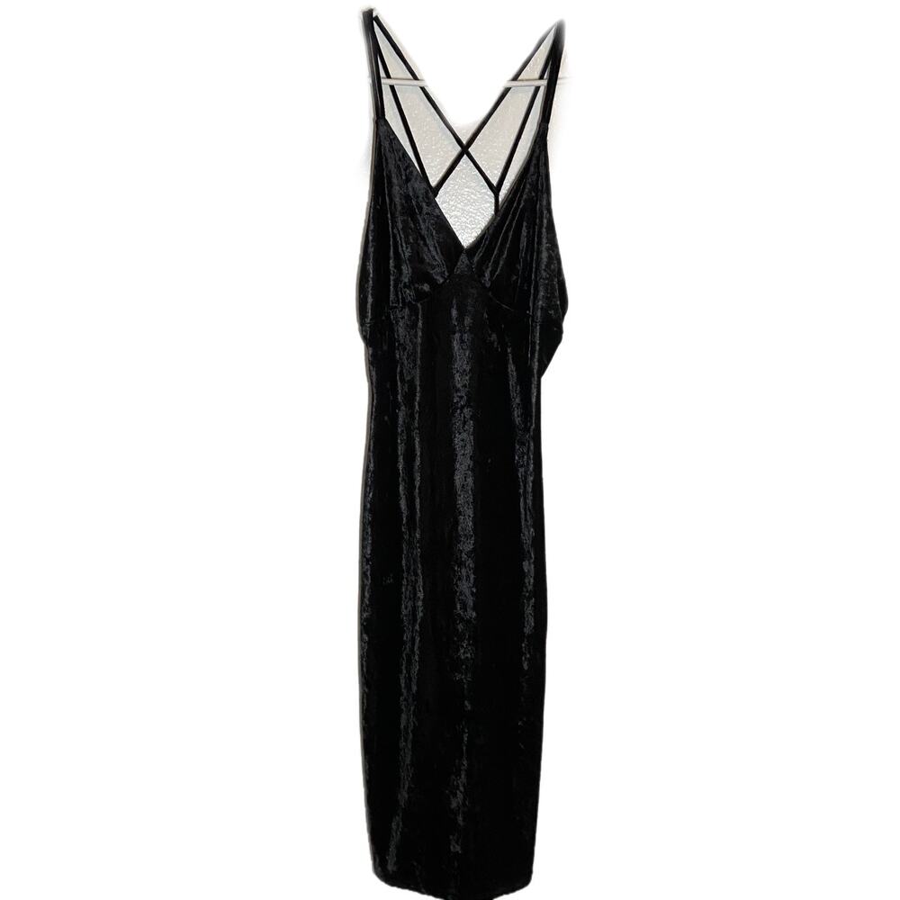 Windsor Velvet Midi Dress Spaghetti Strap V-Neck Crisscross Formal Black Small
